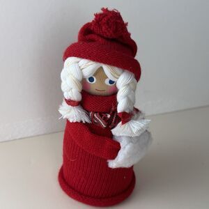 Ljungstroms Vintage Sweden  Christmas Figurine Tomte Wood Felt Girl w Braids
